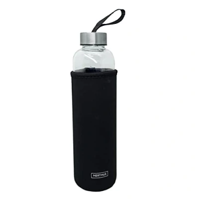 Image de Nerthus FIH 648 Bouteille Noir 600 ML, étui en néoprène, Verre, Flacon réutilisable, sans BPA, Negro