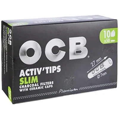 Image de OCB ActivTips Slim Lot de 10 filtres à charbon actif avec capuchon en céramique 7 mm
