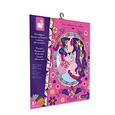 Image de Janod Coffret Mosaïques en Mousse Poneys et Licornes les Ateliers du Calme Kit Loisir Créatif Enfant Apprentissage Motricité Fine Concentration dès 5 ans, J07957