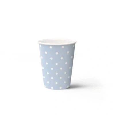 Image de PAW Gobelets en Papier Jetables (250 ml) I 8 Pièces Idéal pour Mariage, Fête d&#039;enfants, Anniversaire, Célébrations Impression sur à Base d&#039;eau Points Bleu Clair