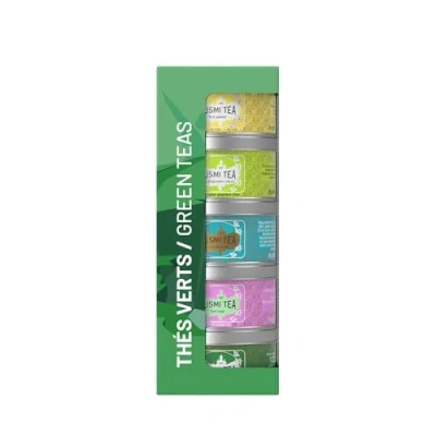 Image de Kusmi Tea Coffret &quot;Les Thés Verts&quot; Assortiment de Bio Idée Cadeau Homme et Femme Thé Vert à la menthe, Jasmin, Citron, Gingembre Fabriqué en France 5 Boîtes 25g