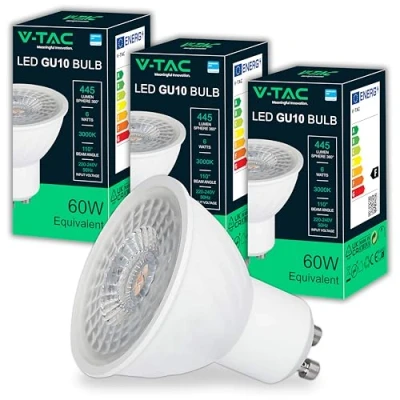 Image de V TAC 3x Ampoules LED GU10 6W Haute luminosité (Équivalent 60W) CHIP SAMSUNG 445 Lumen Spot pour une Efficacité Maximale et économie d&#039;énergie Blanc Chaud 3000K