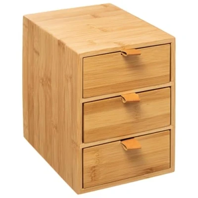 Image de 5 FIVE simply smart Boite de Rangement 3 Tiroirs en Bambou avec Languette Simili Cuir 174664 Bois Clair
