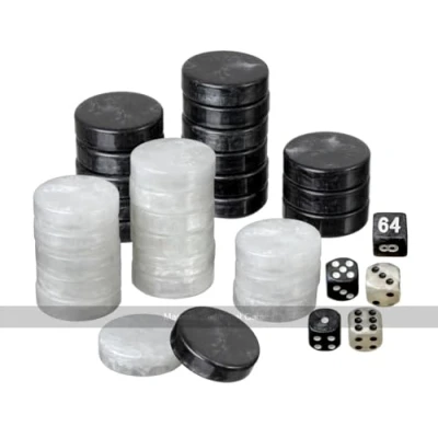 Image de Set of Backgammon Pieces/Checkers, 34mm, Black/White, Plastic