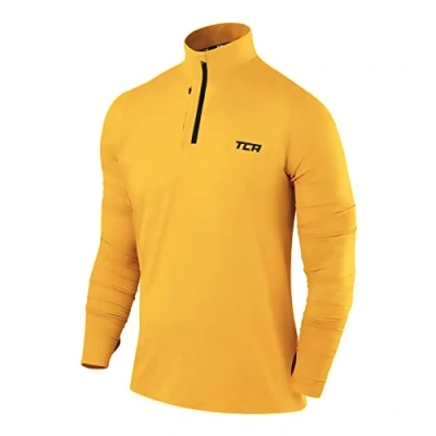 Image de TCA Veste Running Homme Hiver T Shirt Manches Longues Quickdry Fusion Pro avec Fermeture Éclair à Mi Poitrine pour Course Jogging Jaune, L