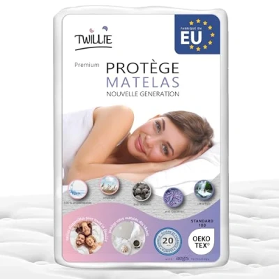 Image de Twillie Protège Matelas 135 x 190 cm Imperméable et Respirant Alèse Qualité Supérieure Certifié Oeko TEX® Aegis® Hypoallergénique Anti Acarien, Bactérien Housse 100% Polycoton