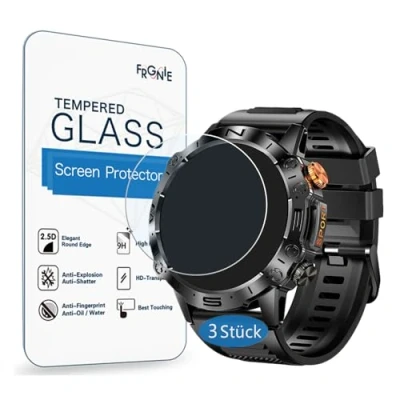Image de Frgnie Lot de 3 films protection d&#039;écran en verre trempé 9H compatible avec la montre connectée SIEMORL 1,43&quot;