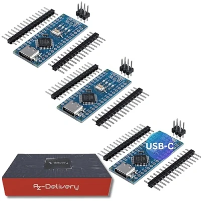 Image de AZDelivery Lot de 3 cartes AZ Nano V3 avec connecteur USB C Atmega CH340 Chip Atmega328 Compatible Arduino, Arduino Pro Micro et E book inclus