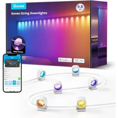 Image de Govee RGBIC Applique Murale Intérieure, fonctionne avec Alexa, Contrôle Wi Fi, Changement de Couleur, LED pour des fêtes 15 LED, Synchronisation la Musique, Blanc, 3m