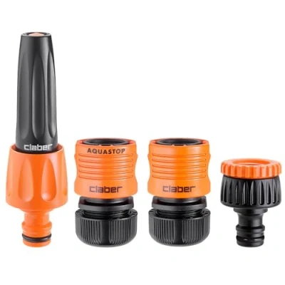 Image de Kit d&#039;installation arrosage CLABER Ø12 15mm Nez de robinet double filetage Aquastop Lance d&#039;arrosage
