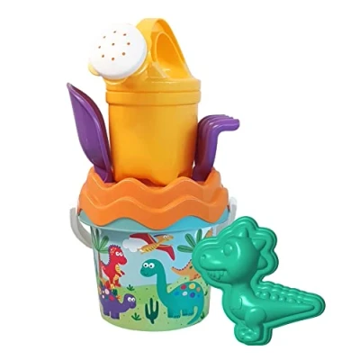 Image de Simba Sand Toy Dino Baby Ensemble 6 pièces, Seau, passoire, Moule à Sable, Pelle, râteau, verseur, 11 cm, diamètre : 14 partir de 10 Mois, 107114603, Multicolore