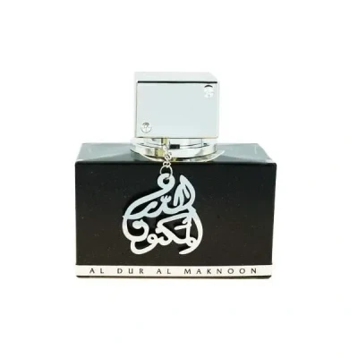 Image de Lattafa Al Dur Maknoon Eau de parfum ambrée, fruitée, au patchouli et jasmin Flacon argenté, 100 ml