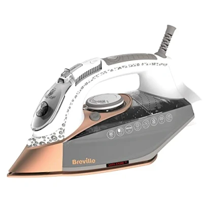 Image de Breville Fer à Repasser DiamondXpress 2 800 W Semelle diamant multi directionnelle en céramique Réservoir d&#039;eau grande capacité de 400 ml Blanc et or rose [VIN420X]