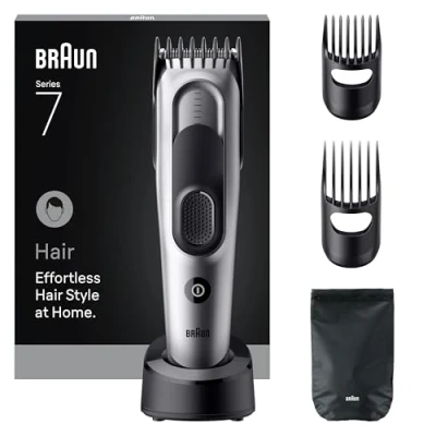 Image de Braun Tondeuse À Cheveux Series 7, + 5 Outils Pour Créer Son Style, Lame Affûtée Et Inusable, 17 Longueurs, Verrouillage De Mémoire, Autonomie 50 Min, Lavable, HC7590, Gris