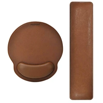 Image de MAIDERN support en mousse cuir PU avec de souris et repose poignet pour clavier, ensemble ordinateur, ordinateur portable, Mac, jeux bureau, durable Marron