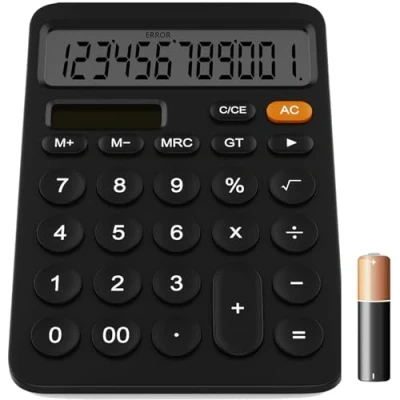 Image de GUYUCOM Calculatrice Bureau à 12 Chiffres avec écran LCD, Bouton Sensible, Grosse Touche Double Alimentation Solaire et Batterie pour Les Enseignants, étudiants Le Bureau, Noir
