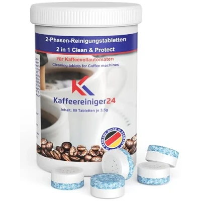 Image de Lot de 80 pastilles nettoyage 2 phases pour machine à café automatique Jura 3,5 g dans une boîte hermétique avec bouchon vis un rangement sûr