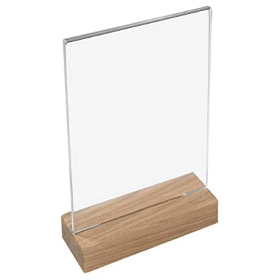 Image de HMF 46942 Présentoir de Table Acrylique avec Base en Bois DIN A5 Format Portrait Transparent