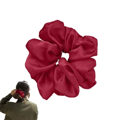 Image de JeoPoom Chouchous Cheveux Soie, Chouchou en pour Femme avec Droits, Bouclés, Accessoire Anti Casse et Friction(Rouge)
