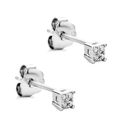 Image de Orovi Bijoux Femme, Boucles d&#039;Oreilles en Or Blanc avec Diamants 0.03 Ct coupé Brillant Clou 9 Kt / 375