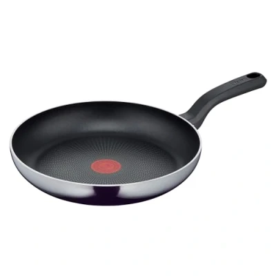 Image de Tefal D52606 Resist Poêle à frire, 28 cm, avec revêtement antiadhésif en titane, indicateur de température, signal thermique, nettoyage facile, technologie Flame Protect, noire