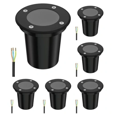 Image de ledscom.de 6 pièces luminaire encastré de sol BOLI pour l&#039;extérieur, IP67, noir, rond, 108mm Ø, 1x GU10 max. 15W, givré