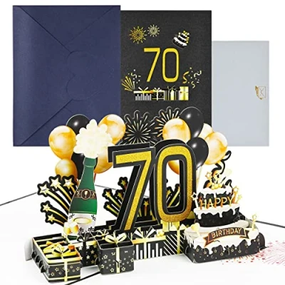 Image de joyoldelf Carte Anniversaire 70 Ans 3D, Pop up Anniversaire, Cartes de Vœux Avec Enveloppe Pour Femmes, Paternité, Maman, Filles, Hommes, Amis, Famille, Compagnon