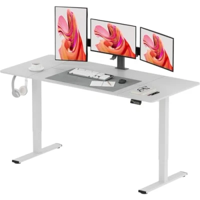 Image de SANODESK +2080 Bureau Assis Debout Électrique Réglable en Hauteur avec Crochet Fonction Mémoire(Cadre Blanc+Plateau Blanc)