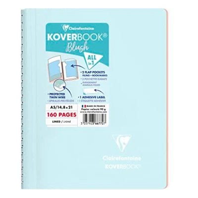 Image de Clairefontaine 366772C Un Cahier à Spirale Koverbook Blush Bleu givré A5 14,8x21 cm 160 Pages Lignées Papier Blanc 90 g Couverture Polypro Enveloppante