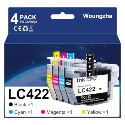 Image de Woungzha Lot de 4 cartouches d&#039;encre LC422XL Compatible avec Brother LC422 XL pour MFC J5340DW J5345DW J5740DW J6540DW J6940DW Imprimantes