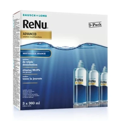 Image de ReNu Advance Produit Lentilles de Contact Souple Système Triple Désinfection, Solution d&#039;Entretien Multifonction pour Souples Flacons 3 x 360ml