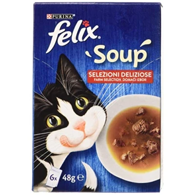 Image de PURINA FELIX Soupe pour chats Delicious Selections au bœuf, poulet et à l&#039;agneau 48 sachets de g chacun (8 paquets 6 x g)