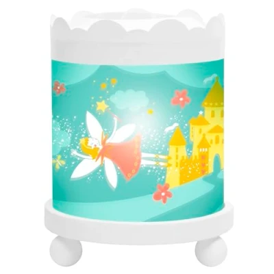 Image de TROUSSELIER Princesses Fées Veilleuse Manège Magique Idéal Cadeau Enfant Dessin animé Lumière rassurante Couleur Bois Blanc Ampoule 12V 10W inclue Prise Elec. EU
