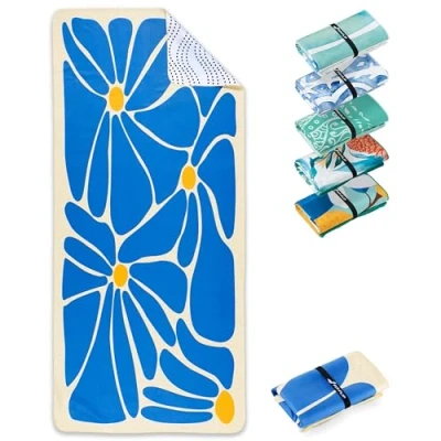 Image de Fit Flip Serviette de Plage Microfibre Grande Fine et légère à séchage Rapide Drap Piscine XXL Serviettes Anti Sable 100% recyclée Groovy Flowers 160cm x 90cm