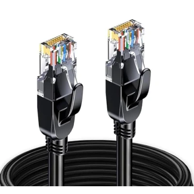 Image de Elfcam® 0,5m Câble Réseau Ethernet RJ45 Cat 7, Paire Torsadée Blindée SFTP 100% Cuivre, 6mm Diamètre de Câble, 28 AWG Rond &amp; Noir (0,5M)