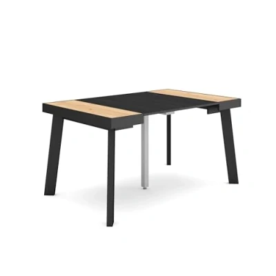 Image de Skraut Home Table Console Extensible Meuble 140 pour 6 Personnes Pieds en Bois Style Moderne Chêne et Noir
