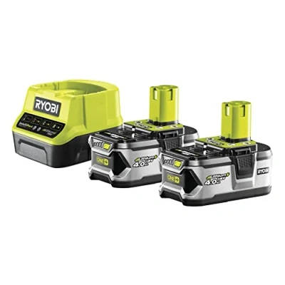 Image de Ryobi Chargeur et 2 Batteries 18 Volts One+ 4,0 Ah Compatible avec Tous Les Outils 18V 100% Rétro Grandes Autonomie Performance RC18120 240