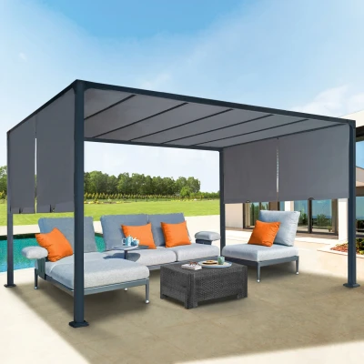 Image de Pergola toile coulissante en métal gris