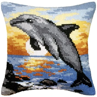 Image de Orchidea Kit de Coussin à Broder au Point Croix Dauphin Toile Imprimée 4.5 Compter Pour Adultes 30.9065