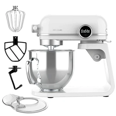 Image de Cecotec Robot pétrisseur Twist&amp;Fusion 45000 Luxury, Blanc. 800 W, Corps en aluminium moulé, moteur DC, 8 vitesses, lumière LED, bol acier inoxydable de 5,2 l