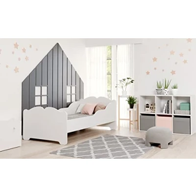 Image de KOBI Lit Enfant Anna Blanc 160x80 cm Petite Fille Lits pour Enfants avec Un Matelas et Cadre la Chambre Bebe Simple Barriere
