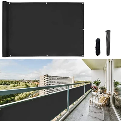 Image de CCLIFE Brise Vue pour Balcon, avec Oeillets et Serre câbles, Coupe Vent résistant aux UV, Noir/Anthracite