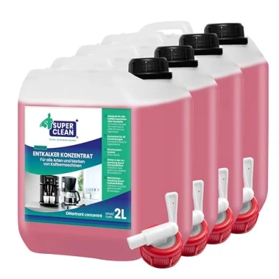 Image de SUPER CLEAN Lot de 4 détartrants universels 2000 ml pour machines à café, bouilloires et douches toutes les marques 80 Détartrant liquide efficace