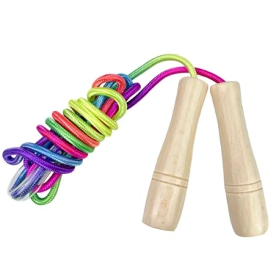 Image de Maxentico 250 cm Corde a Sauter Enfant, Réglables Elastique Jeux Sauter, Saute avec Poignée En Bois, à d&#039;Exercice pour Enfants Garçon Fille, Exercice(Couleur Arc Ciel)