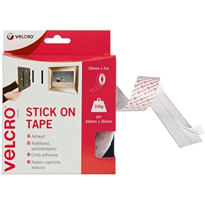 Image de Velcro Marque, Ruban Adhésif Auto Agrippant À Crochets Et Boucles, Qui Se Coupe La Longueur Désirée &amp; Parfait Pour Décoration De Pièce, Maison, Bureau, Dans Le Garage, Blanc, 20 Mm X 5 M