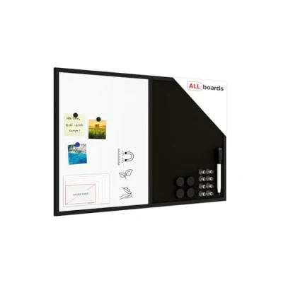 Image de ALLboards Tableau Combi 2 en 1, Blanc Magnétique Effaçable à Sec et Liège Noir avec Cadre Bois 90x60cm, Liège, d’Affichage