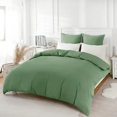 Image de REDKEY Bedding Housse de Couette 155x220 cm avec 1 Taies d&#039;oreiller 80x80 Herbe Verte Parure Lit Personne Fermeture Éclair Sets en Microfibre