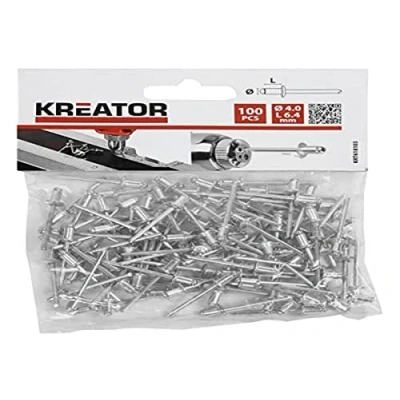 Image de Lot de 100 Rivets avec Tête en Aluminium et Tige Fer Ø 4 x Longueur 16,4 mm Haut Gamme Utilisation Riveteuse ou Pince à Riveter Robuste Durable Kreator