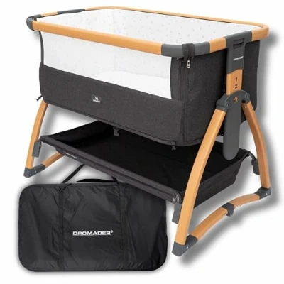 Image de DROMADER Berceau Cododo Lit Bébé Évolutif de 0 à 6 Mois roulettes Filet Respirant Matelas Confortable Inclus 7 Niveaux Hauteur Mode Bascule Gris