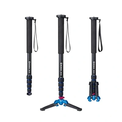 Image de Moman Monopode, Monopode de Caméra en Aluminium MA65 avec Pieds Monopodes Voyage Portables pour la Photographie 5 Sections jusqu&#039;à 165cm capacité Charge 10 kg, Noir et Bleu